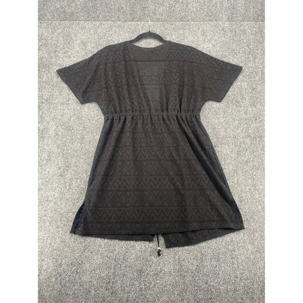 Anne Cole Geometric Perforated Swim Cover Up Women Medium Black Drawstring Beach